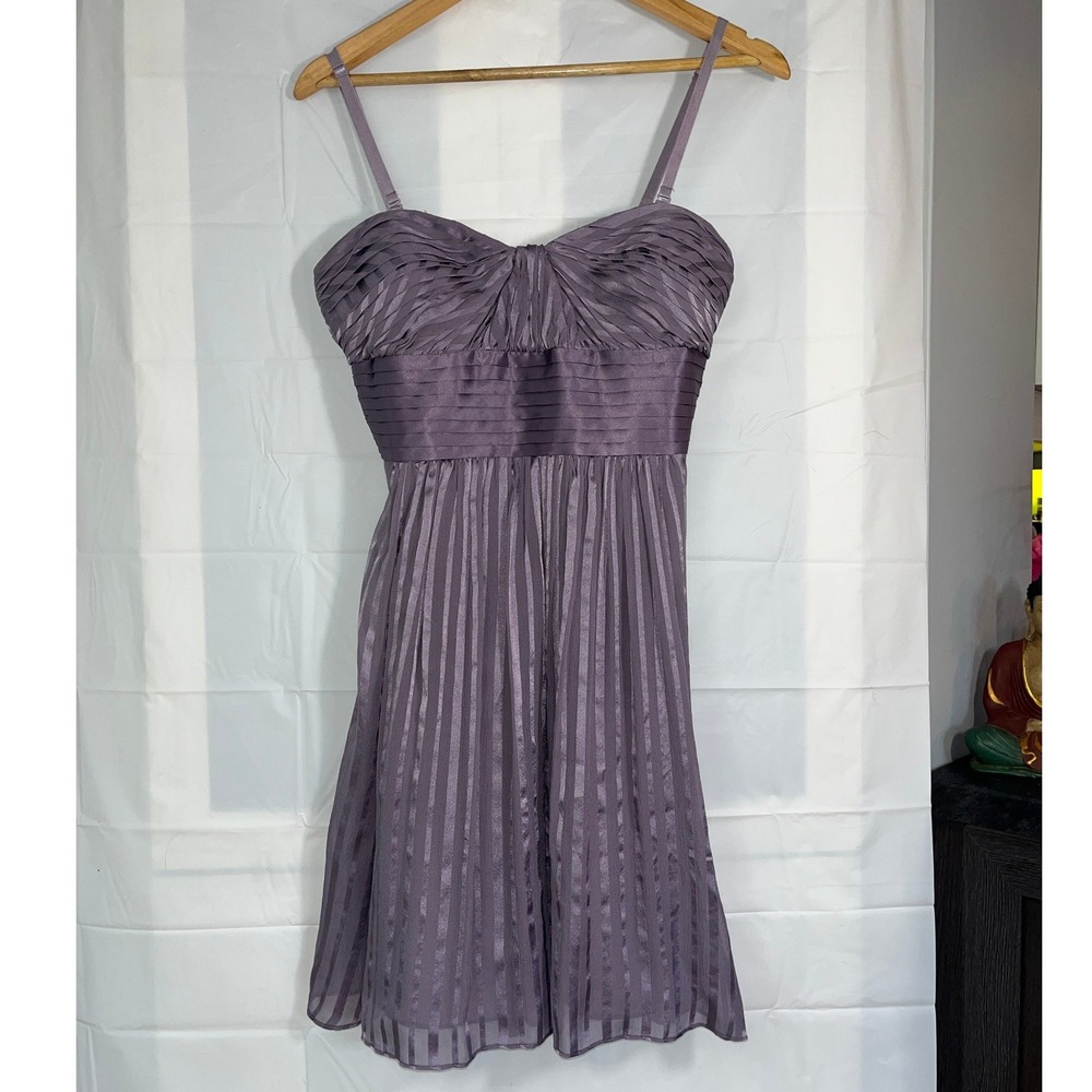 BCBGMAXAZRIA Mauve Purple Pleated Chiffon Cocktail Dress Striped Size 6